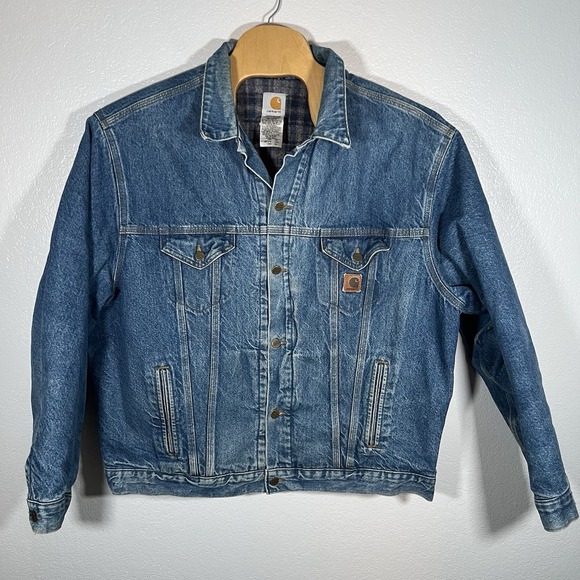 Vintage Carhartt J11DST XXL Tall Denim‎ Blanket Lined Trucker Jean Jacket Blue - Picture 1 of 7